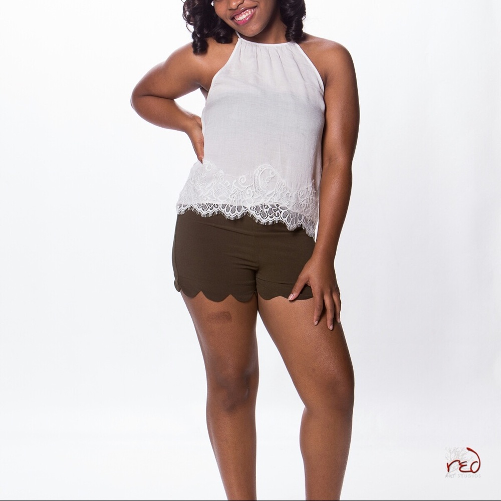 Olive Scalloped Shorts.